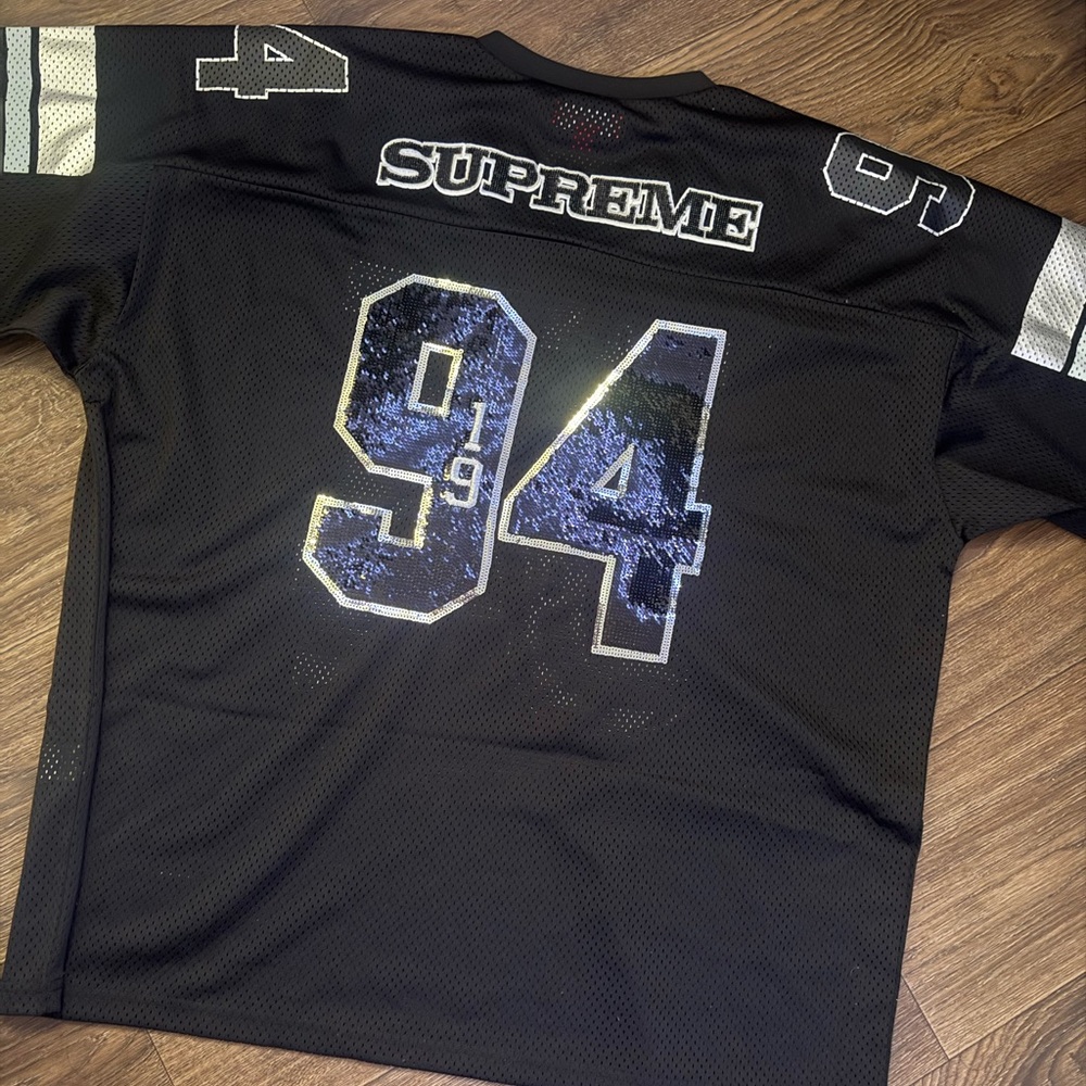 Supreme sequin football jersey black
